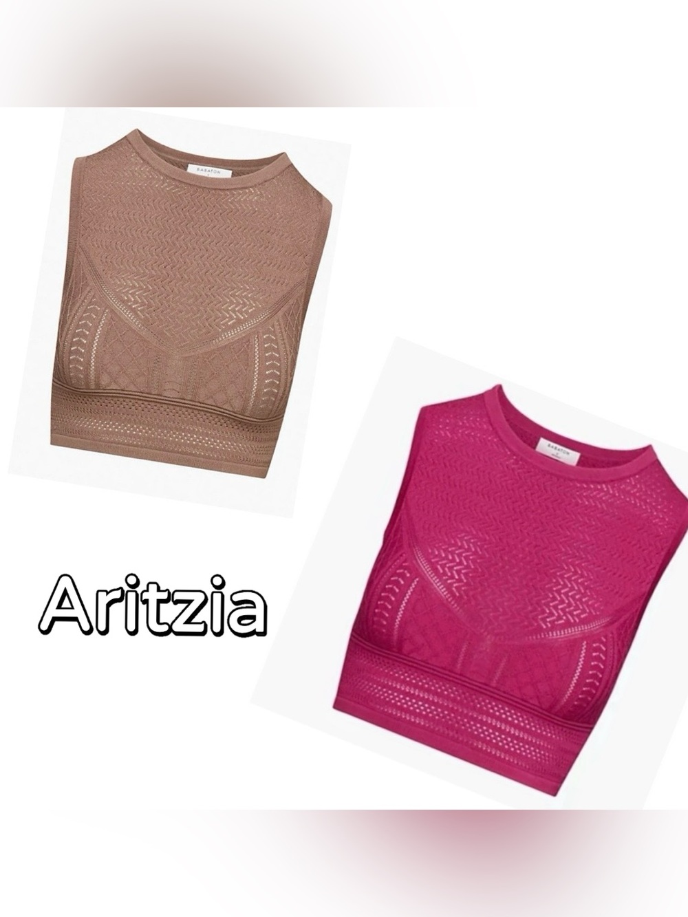 (2) Bundle Aritzia Babaton Pointelle Sleeveless Tops in Taupe & Granita Pink S